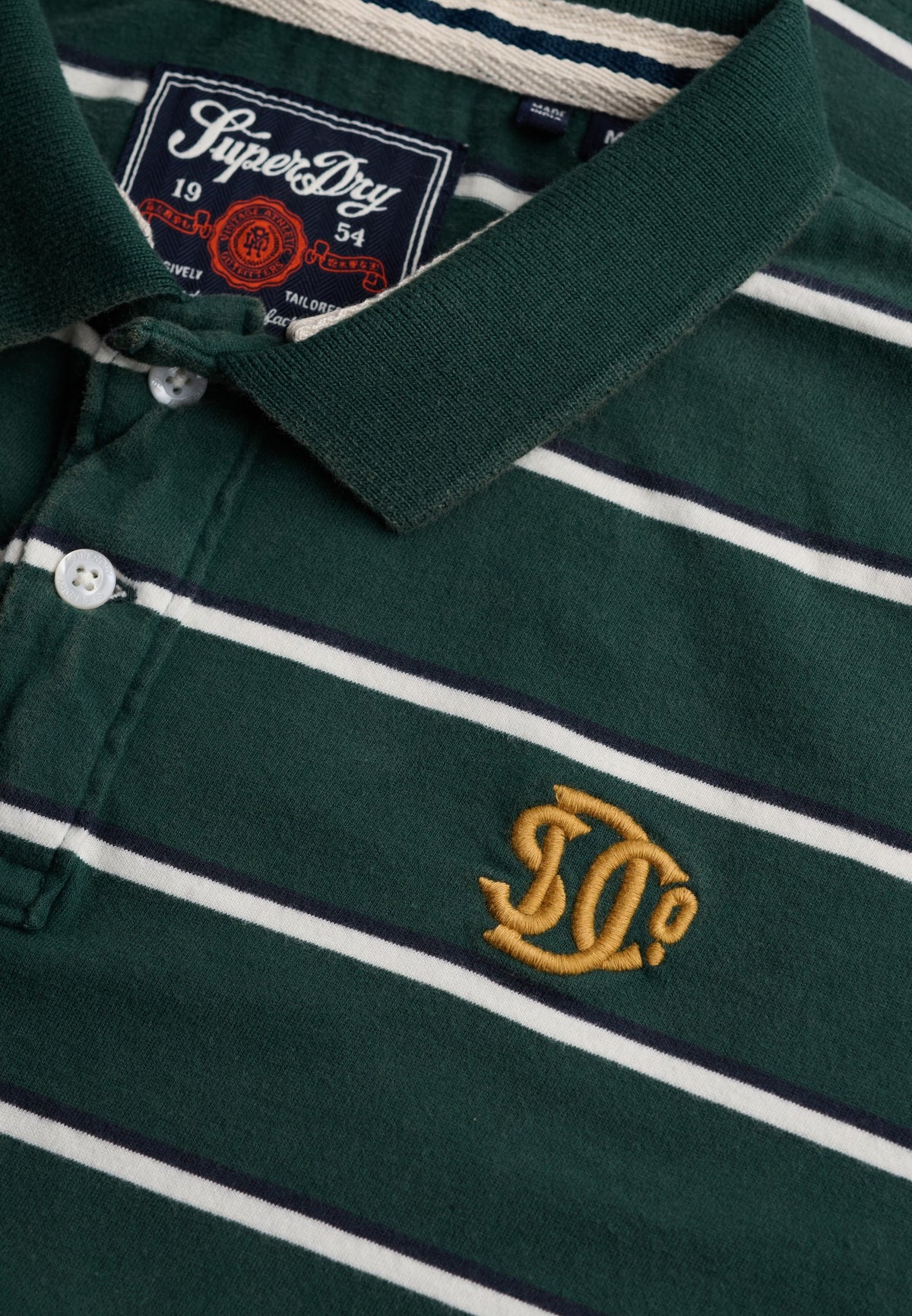 Superdry Vintage Stripe Jersey Polo in Green/Navy Stripe stripe pattern with embroidered logo detail