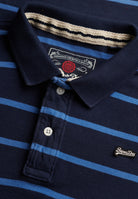 Superdry Vintage Stripe Jersey Polo in Navy Blue Stripe collar and button placket detail