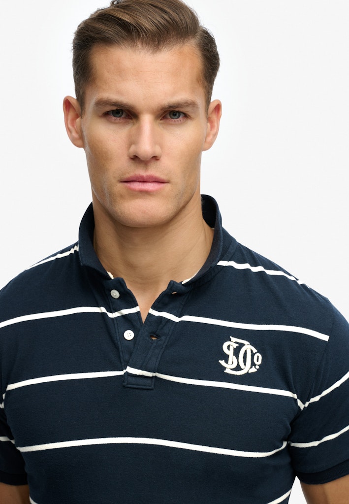 SUPERDRY Vintage Stripe Jersey Polo-Navy Stripe navy stripe polo front detail