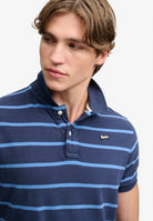 Superdry Vintage Stripe Jersey Polo in Navy Blue Stripe side view