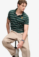 Superdry Vintage Stripe Jersey Polo in Green/Navy Stripe seated view