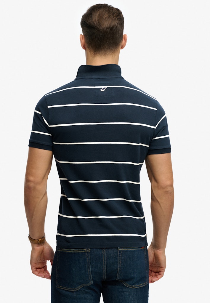 SUPERDRY Vintage Stripe Jersey Polo Navy Stripe striped short sleeve polo back view