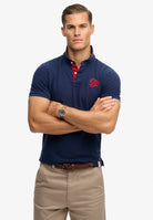 SUPERDRY Pique Monogram Polo-Darkest Navy/red Darkest Navy/Red front view