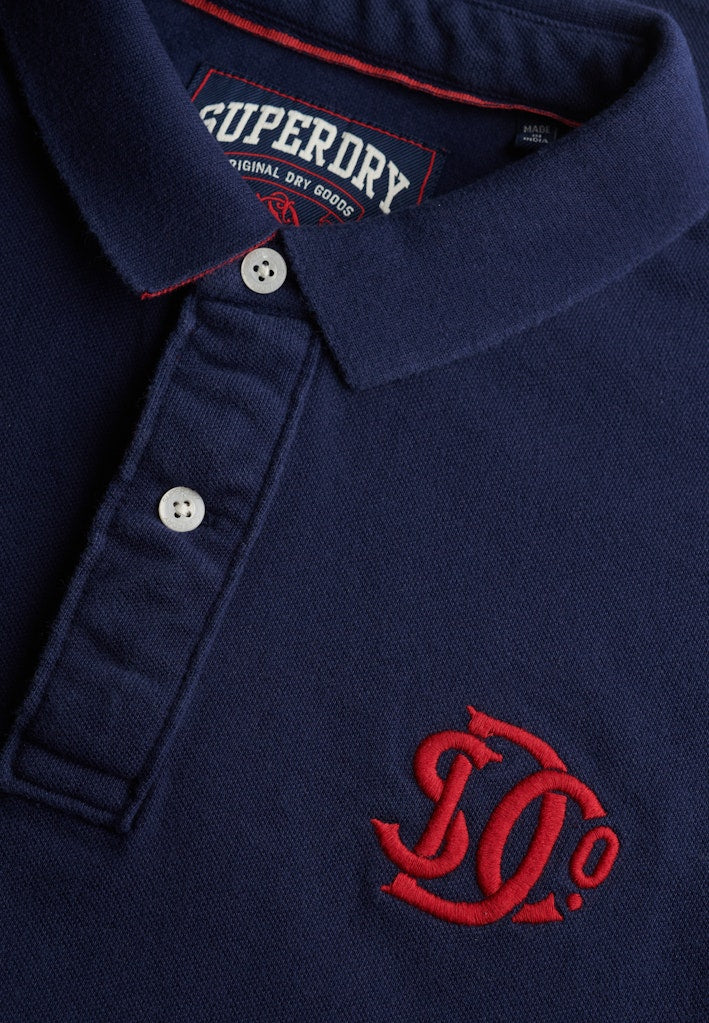SUPERDRY Pique monogram navy/red polo shirt in darkest navy/red, fabric detail