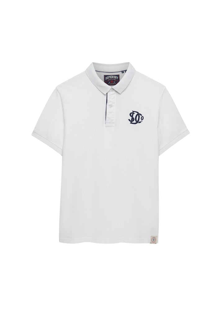 SUPERDRY Pique monogram navy polo shirt in optic/darkest navy, front view