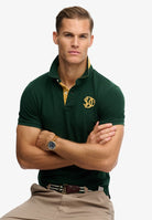 SUPERDRY Pique Monogram Polo-Enamel Green/winter Gold Enamel Green/Winter Gold side view