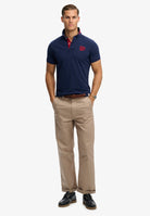 SUPERDRY Pique Monogram Polo-Darkest Navy/red Darkest Navy/Red model front view