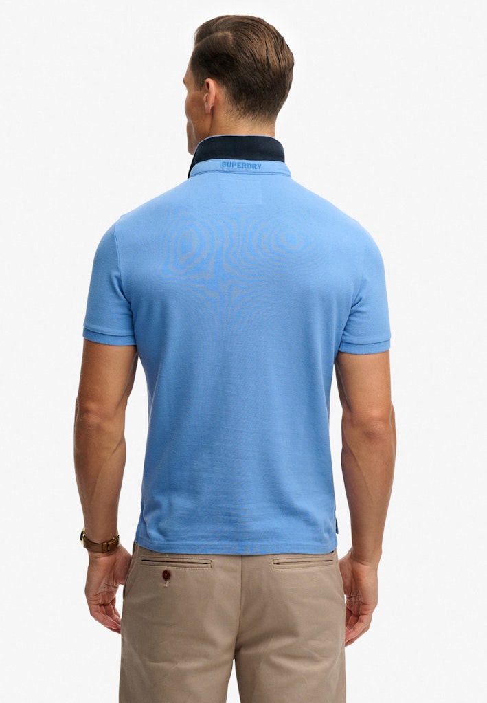 SUPERDRY Pique Monogram Polo Deep Blue Wave Eclipse Navy back view