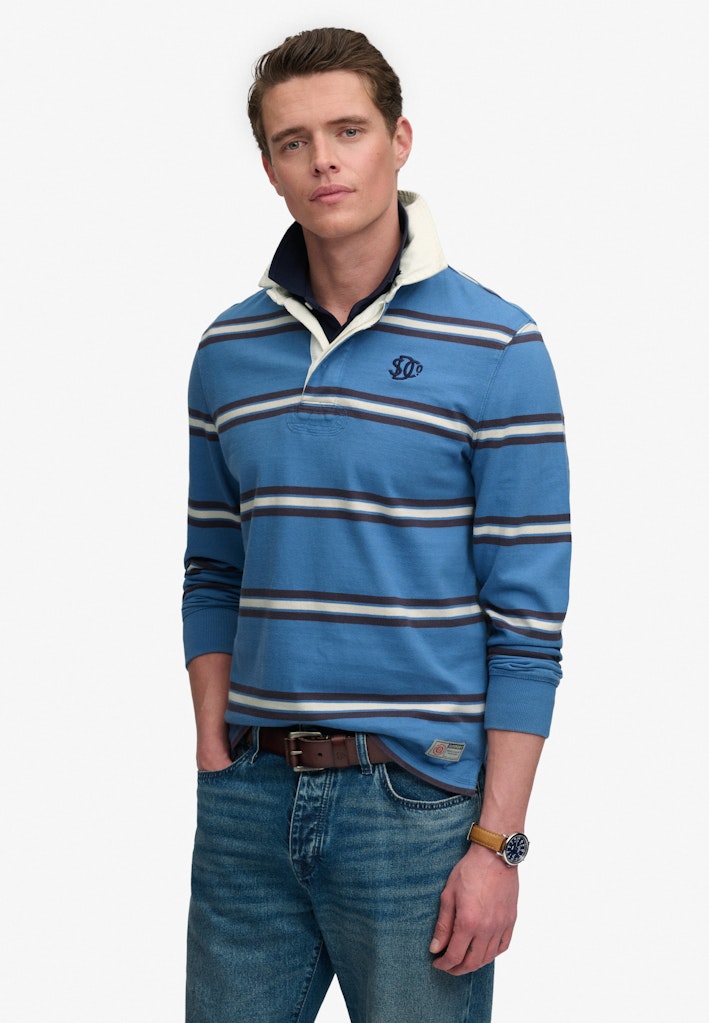 Superdry Vintage Athletic Stripe Rugby-Blue Stripe front view