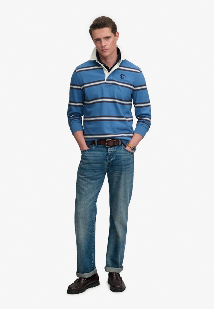 Superdry Vintage Athletic Stripe Rugby-Blue Stripe full model detail