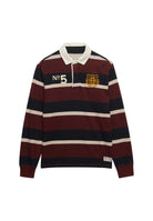 Superdry Double Emblem Stripe Rugby in Port/Navy Stripe angled view