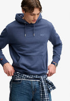 Superdry Essential Logo Hoodie Hb in Sailor Blue Marl on model angled view