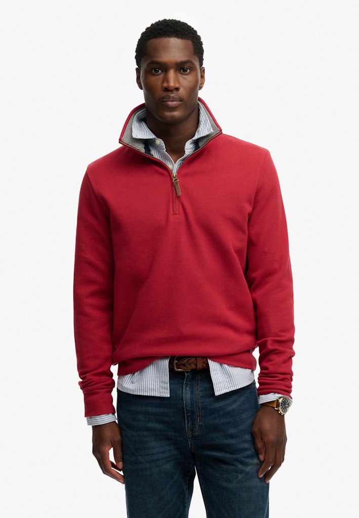 SUPERDRY Essential Pique Half Zip-Prep Red Prep Red front view