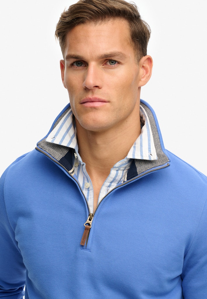 SUPERDRY Essential Pique Half Zip-Chambray Blue Chambray Blue detail view