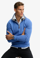 SUPERDRY Essential Pique Half Zip-Chambray Blue Chambray Blue back view