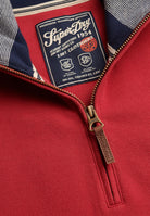 SUPERDRY Essential Pique Half Zip-Prep Red Prep Red model front view