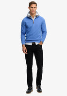 SUPERDRY Essential Pique Half Zip-Chambray Blue Chambray Blue front view