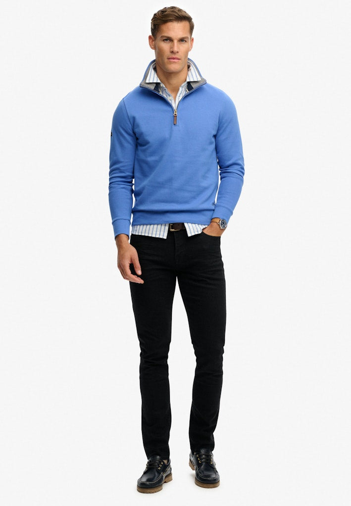 SUPERDRY Essential Pique Half Zip-Chambray Blue Chambray Blue front view