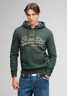 Superdry Vintage Logo Heritage Relaxed Hood in Denver Green Marl front model view