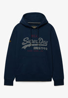 Superdry Vintage Logo Heritage Relaxed Hood in Deep Sea Blue Marl front view