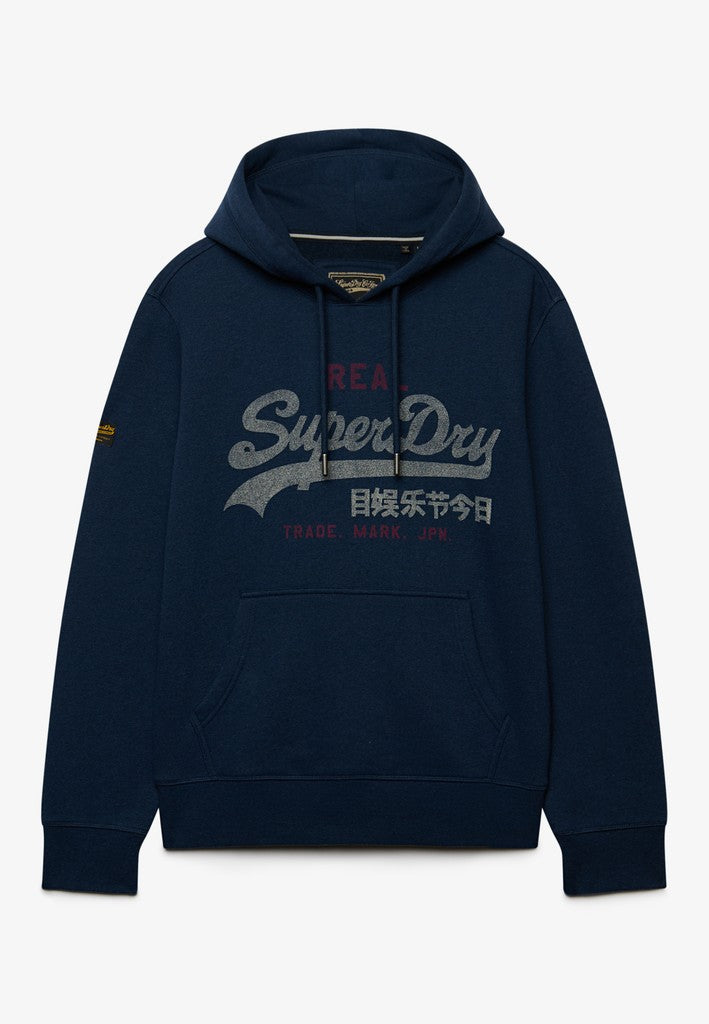 Superdry Vintage Logo Heritage Relaxed Hood in Deep Sea Blue Marl front view