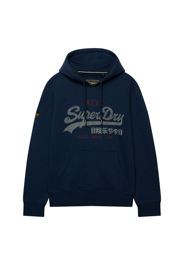 Superdry Vintage Logo Heritage Relaxed Hood in Deep Sea Blue Marl angled view