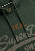 Superdry Vintage Logo Heritage Relaxed Hood in Denver Green Marl hood and logo detail
