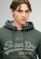 Superdry Vintage Logo Heritage Relaxed Hood in Denver Green Marl half model view