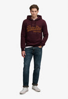 Superdry Vintage Logo Heritage Relaxed Hood in Tawny Port Marl full length model view