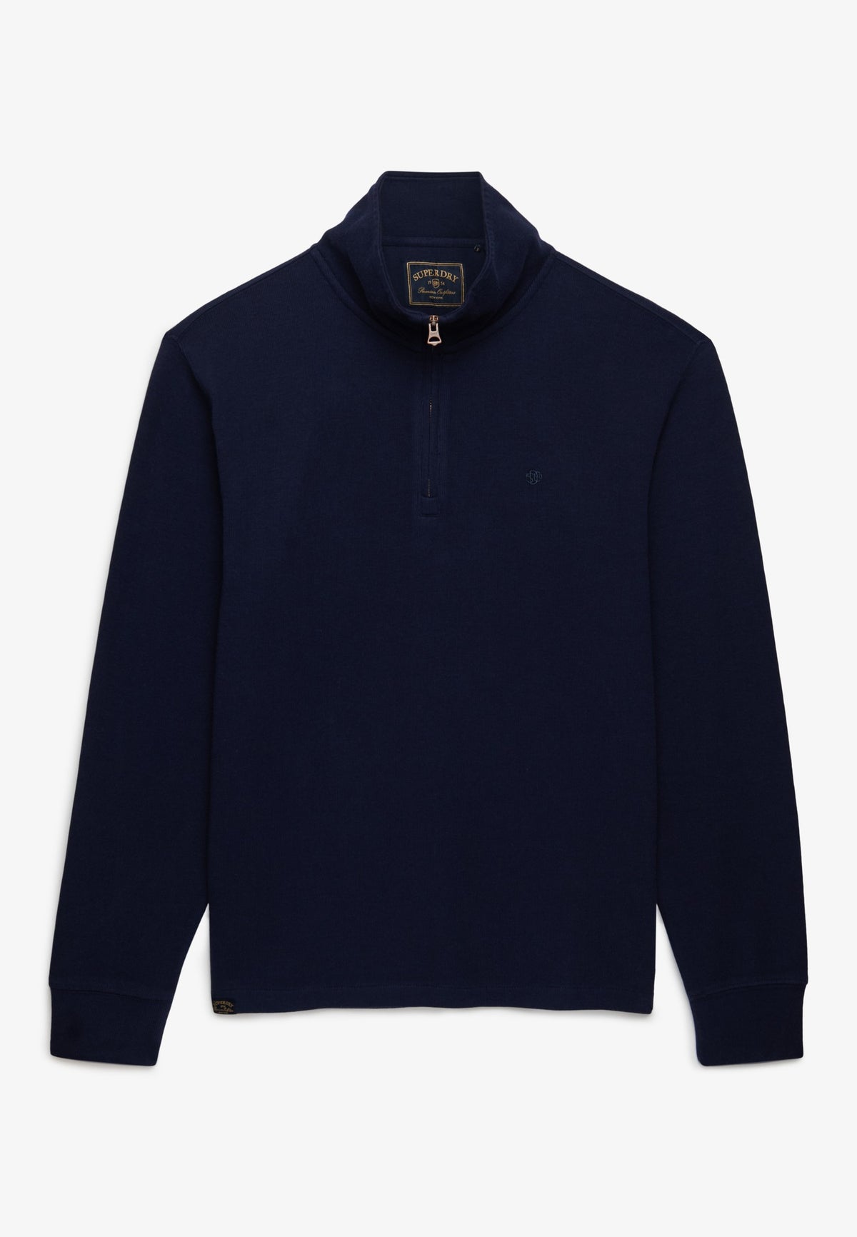 Superdry Garment Dye Rib Half Zip in Super Dark Navy front view