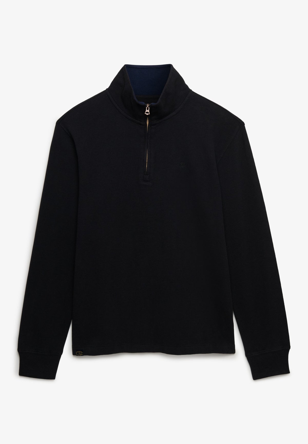 Superdry Garment Dye Rib Half Zip in Meteorite Black flat front view