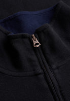 Superdry Garment Dye Rib Half Zip in Meteorite Black zip and collar detail
