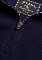 Superdry Garment Dye Rib Half Zip in Super Dark Navy zip and label detail