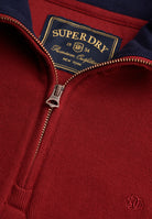 Superdry Garment Dye Rib Half Zip in Cherry Burgundy zip and ribbed texture detail
