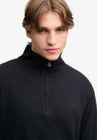 Superdry Garment Dye Rib Half Zip in Meteorite Black close up view
