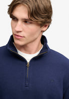 Superdry Garment Dye Rib Half Zip in Super Dark Navy upper body view
