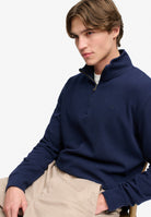 Superdry Garment Dye Rib Half Zip in Super Dark Navy seated view