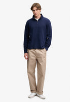 Superdry Garment Dye Rib Half Zip in Super Dark Navy full length view