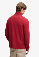 Superdry Garment Dye Rib Half Zip in Cherry Burgundy back view on model