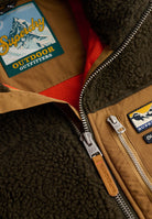Superdry Mountain Full Zip Fleece in Surplus Goods Olive/Deep Brown zip and fabric detail
