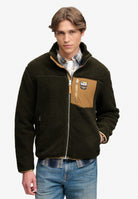 Superdry Mountain Full Zip Fleece in Surplus Goods Olive/Deep Brown half model view
