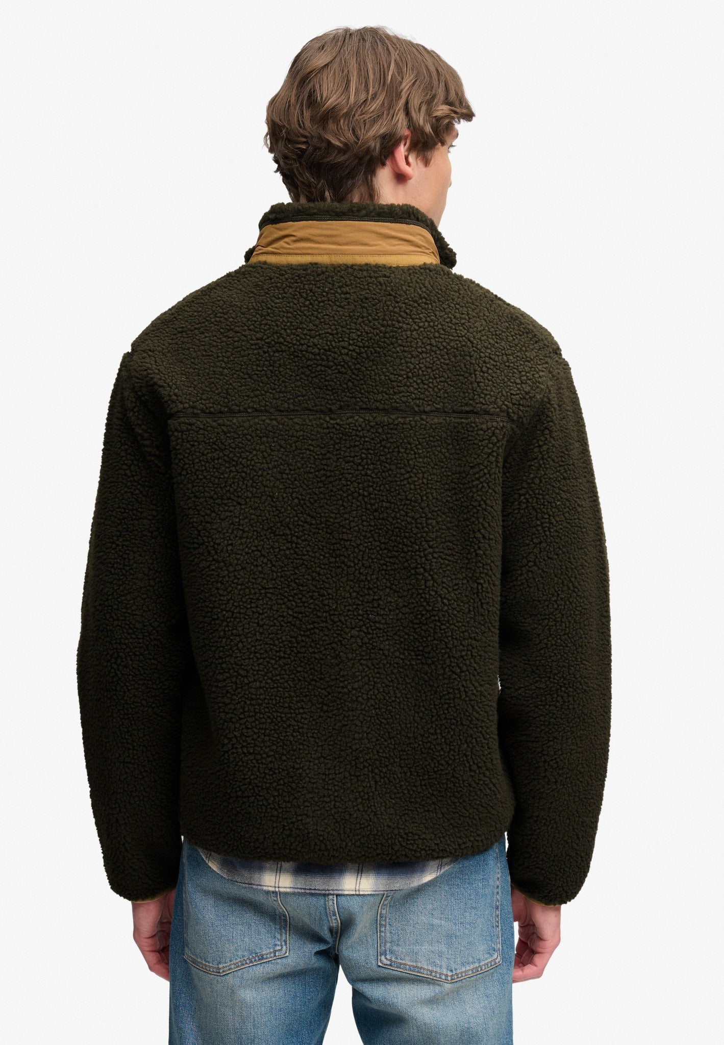 Superdry Mountain Full Zip Fleece in Surplus Goods Olive/Deep Brown back model view