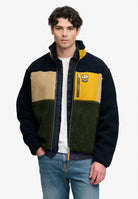 Superdry Colour Block Retro Zip Fleece in Eclipse Navy Mix front model view