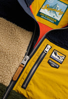 Superdry Colour Block Retro Zip Fleece in Eclipse Navy Mix zip and patch detail