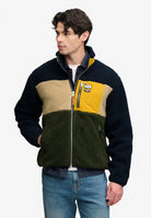 Superdry Colour Block Retro Zip Fleece in Eclipse Navy Mix angled model view