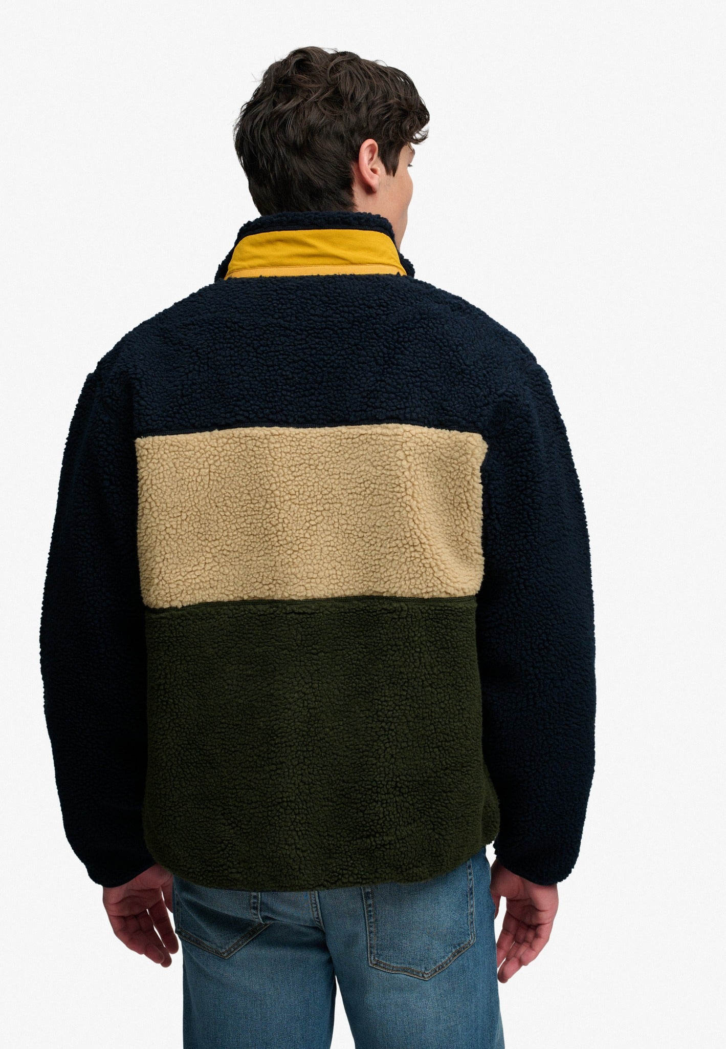 Superdry Colour Block Retro Zip Fleece in Eclipse Navy Mix back model view