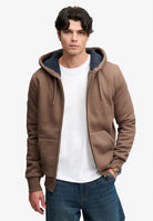 Superdry Borg Lined Ziphood in Mocha Brown Marl front view