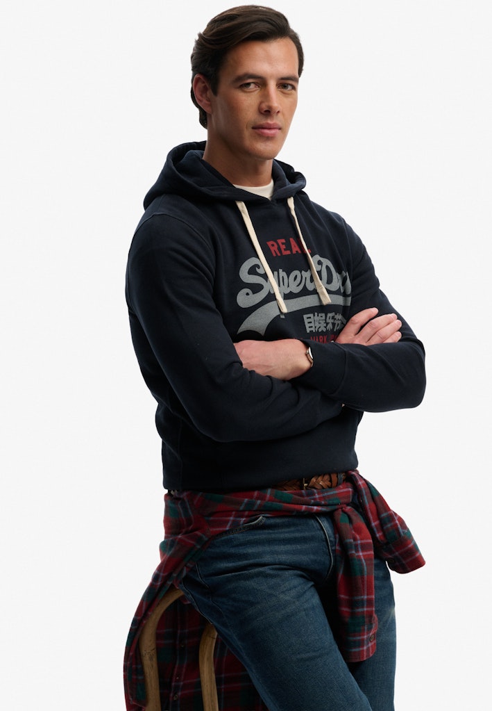 SUPERDRY Vintage Logo Classic Hood-Eclipse Navy Eclipse Navy model front view
