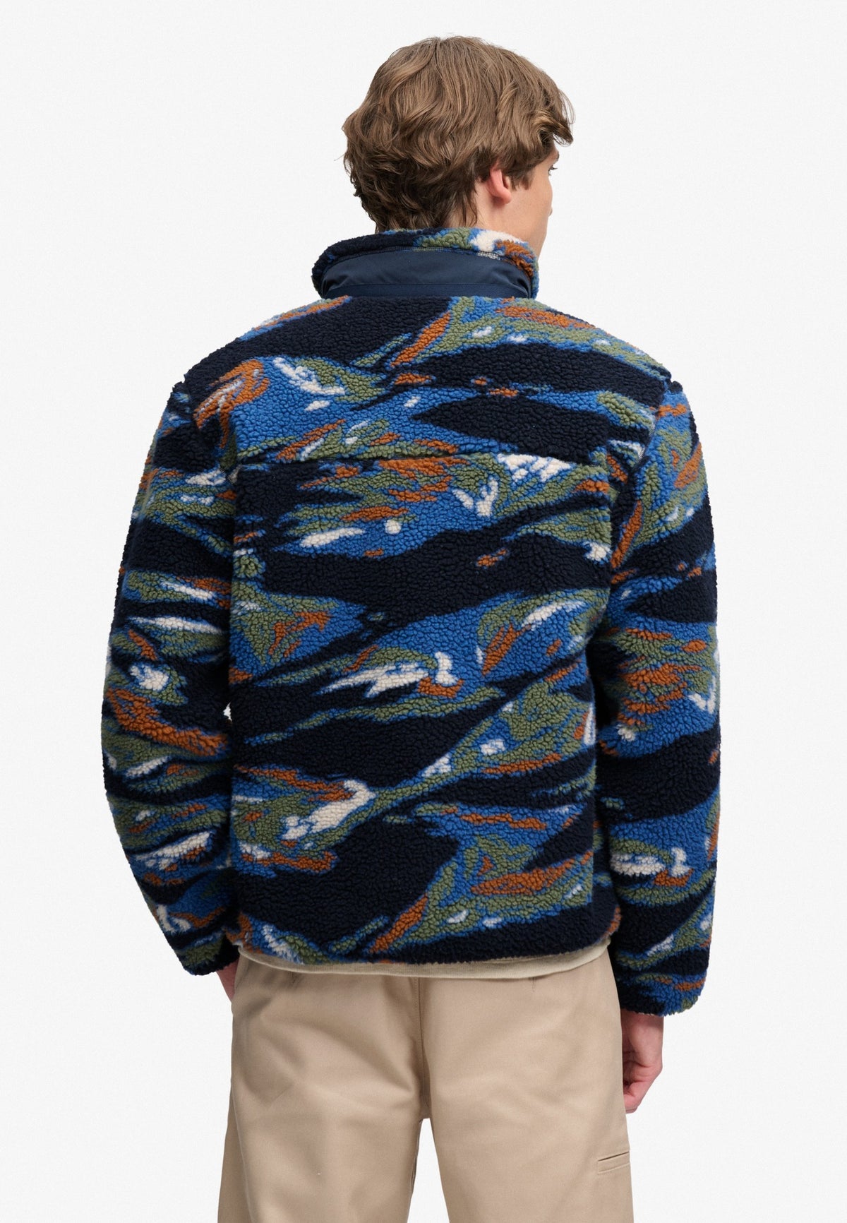 Superdry Terrain Fleece Zip Thru in Navy Terrain back view on model