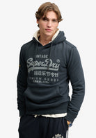 Superdry Vintage Logo Classic Hoodie in Eclipse Navy on model front view